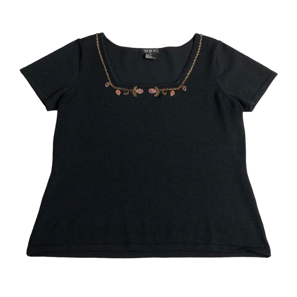 Vintage 90s Y2K MSK Top 12 Black Floral Beaded Silk Blend Coquette‎ Whimsigoth